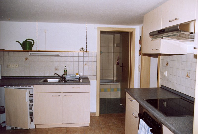 Küche, links geht es auf die Terasse hinaus